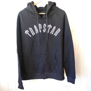 Trapstar Hoodie Sweatshirt Mens 2XL‎ Black Rhinestone Logo Pullover Cotton